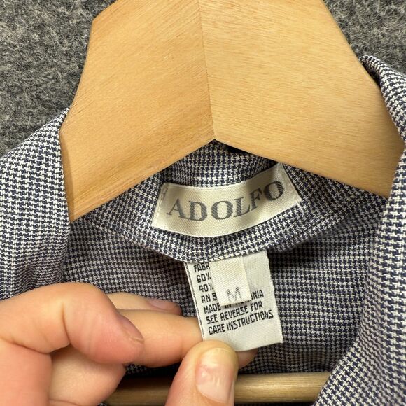 Adolfo Shirt Women M Medium Gray Button Up Collared Short Sleeve Linen Pockets - Picture 4 of 8